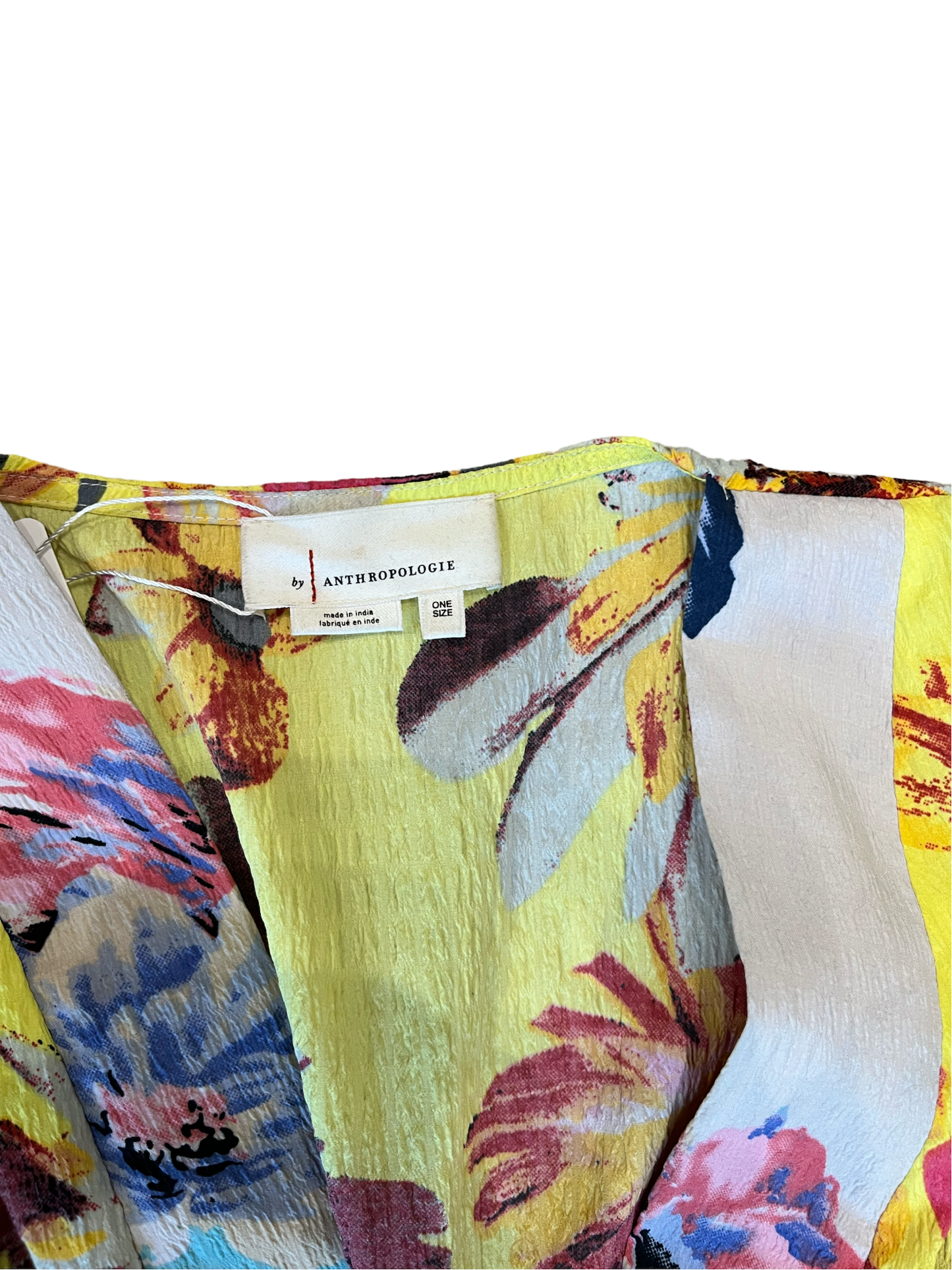 Anthropologie Yellow Multicolor Print Tiered Kimono