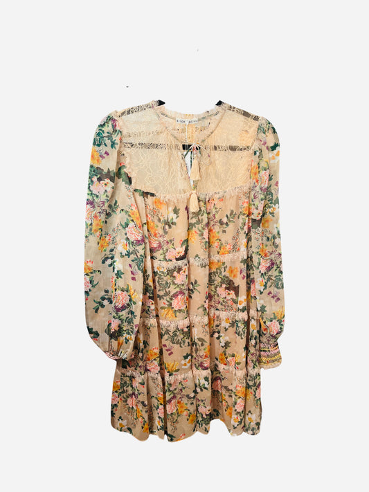 Alice & Olivia Marcie Floral Long Sleeve Dress /XL