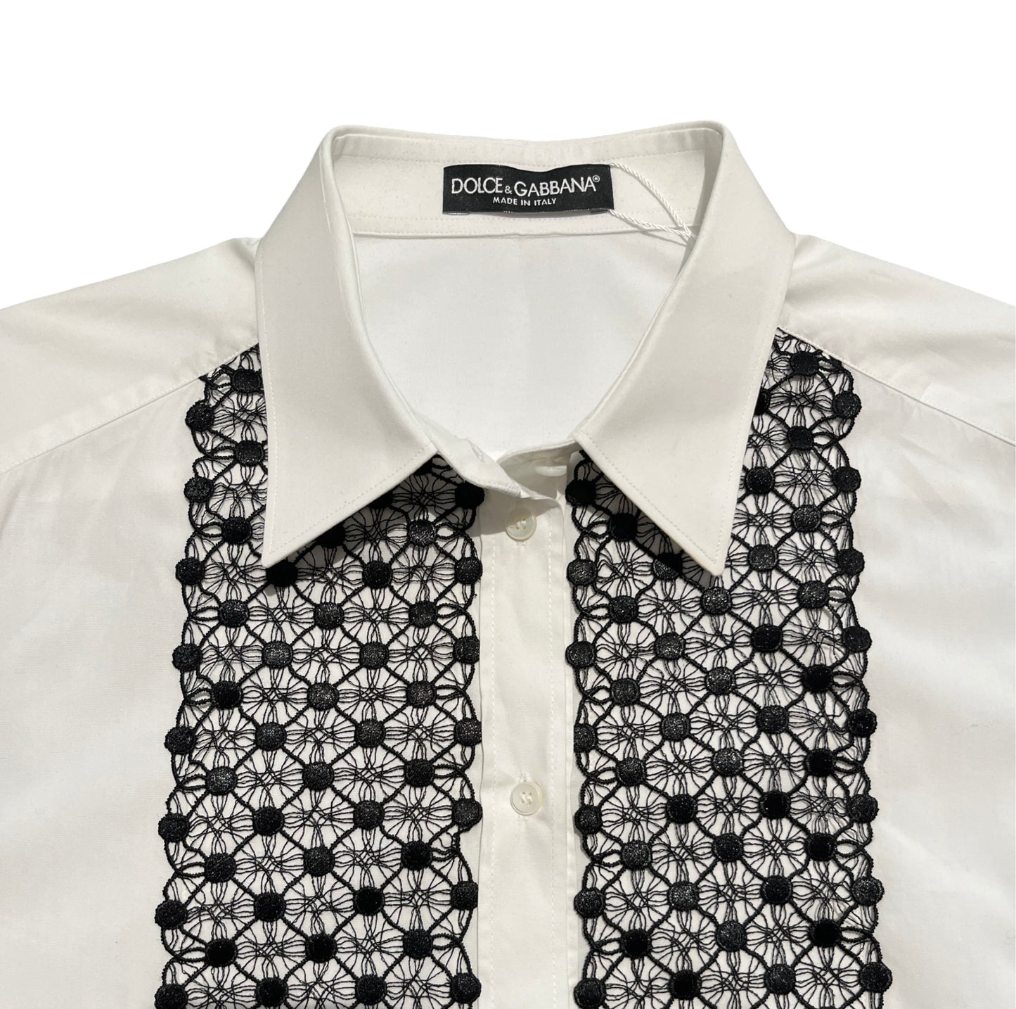 Dolce & Gabbana White Tip Black Lace Blouse Shirt Size 42