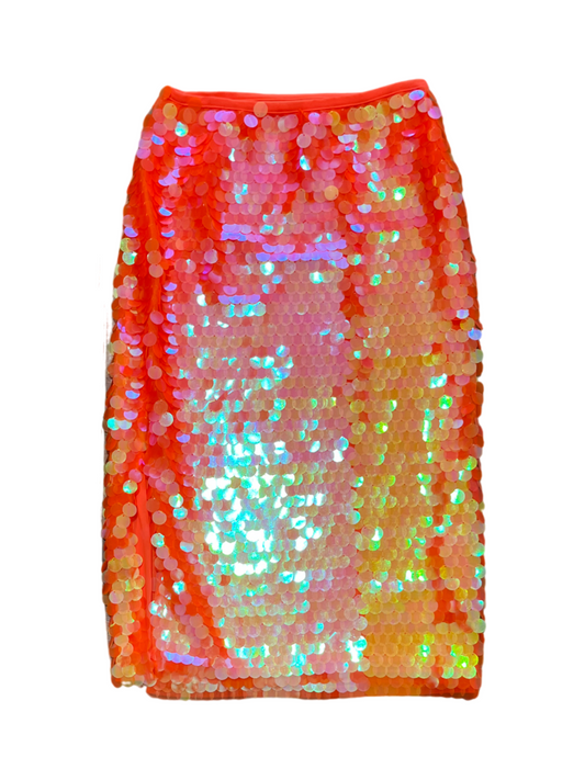 Anthropologie Orange Sequined Mesh Skirt