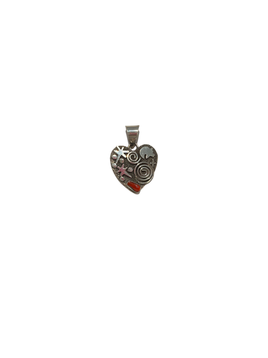 Alex Sanchez Sterling Silver Heart Pendant - Orange