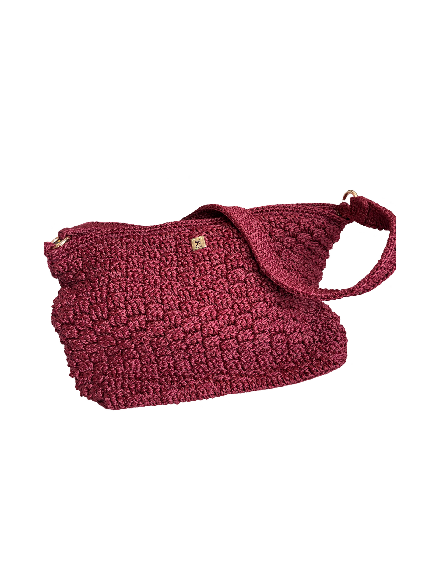 Vtg Lina Macrame Crochet Woven Burgundy Purse Handbag