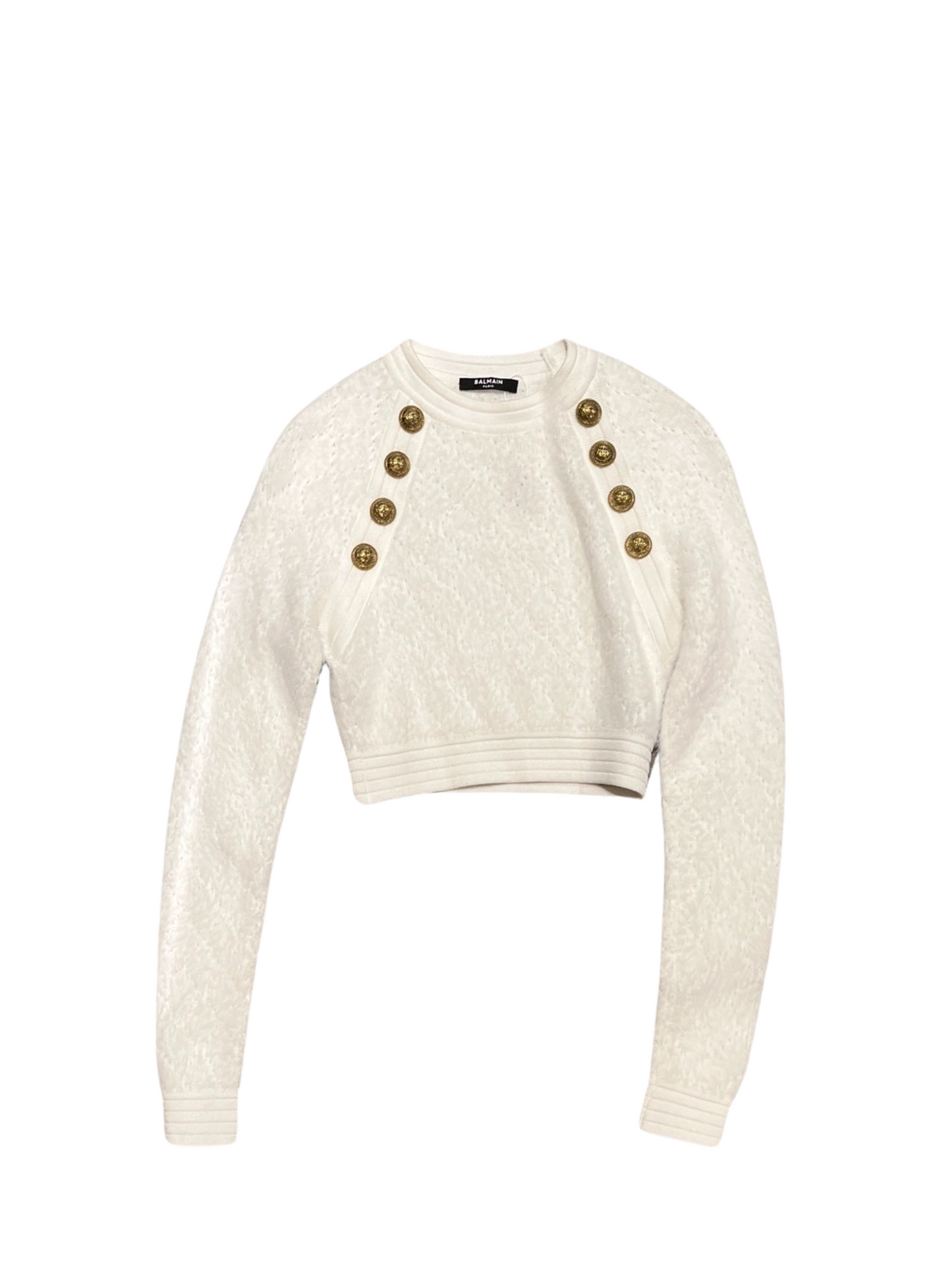 Balmain Paris Buttoned Cropped Sweater White Size 34