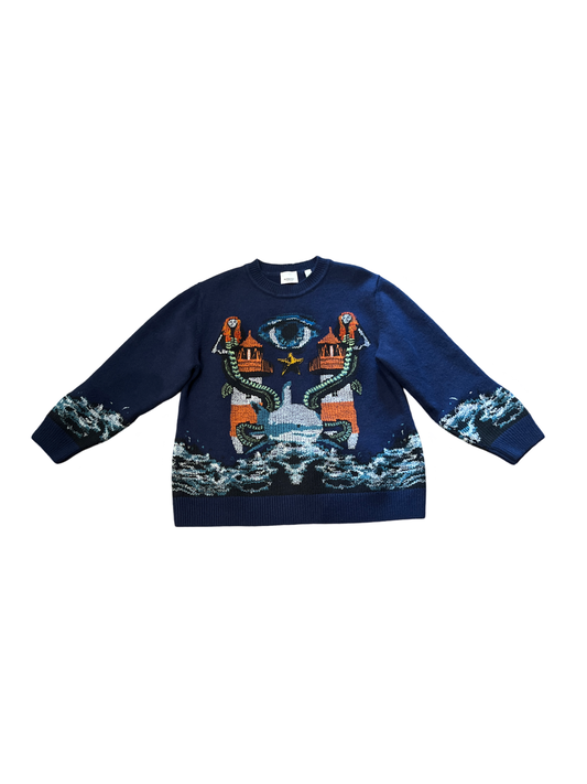 Burberry Ink Blue Liannah Intarsia Mermaid Wool Sweater