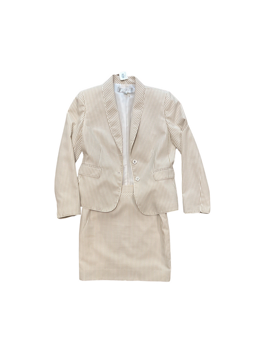 Tahari Tan Strip Skirt and Blazer Set