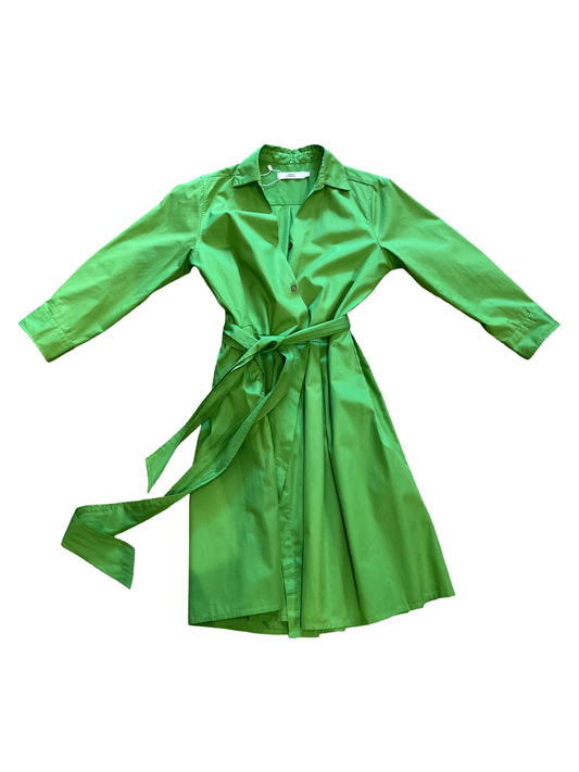 0039 Italy Green Long Sleeve Waist Tie Mid Length Dress /XS