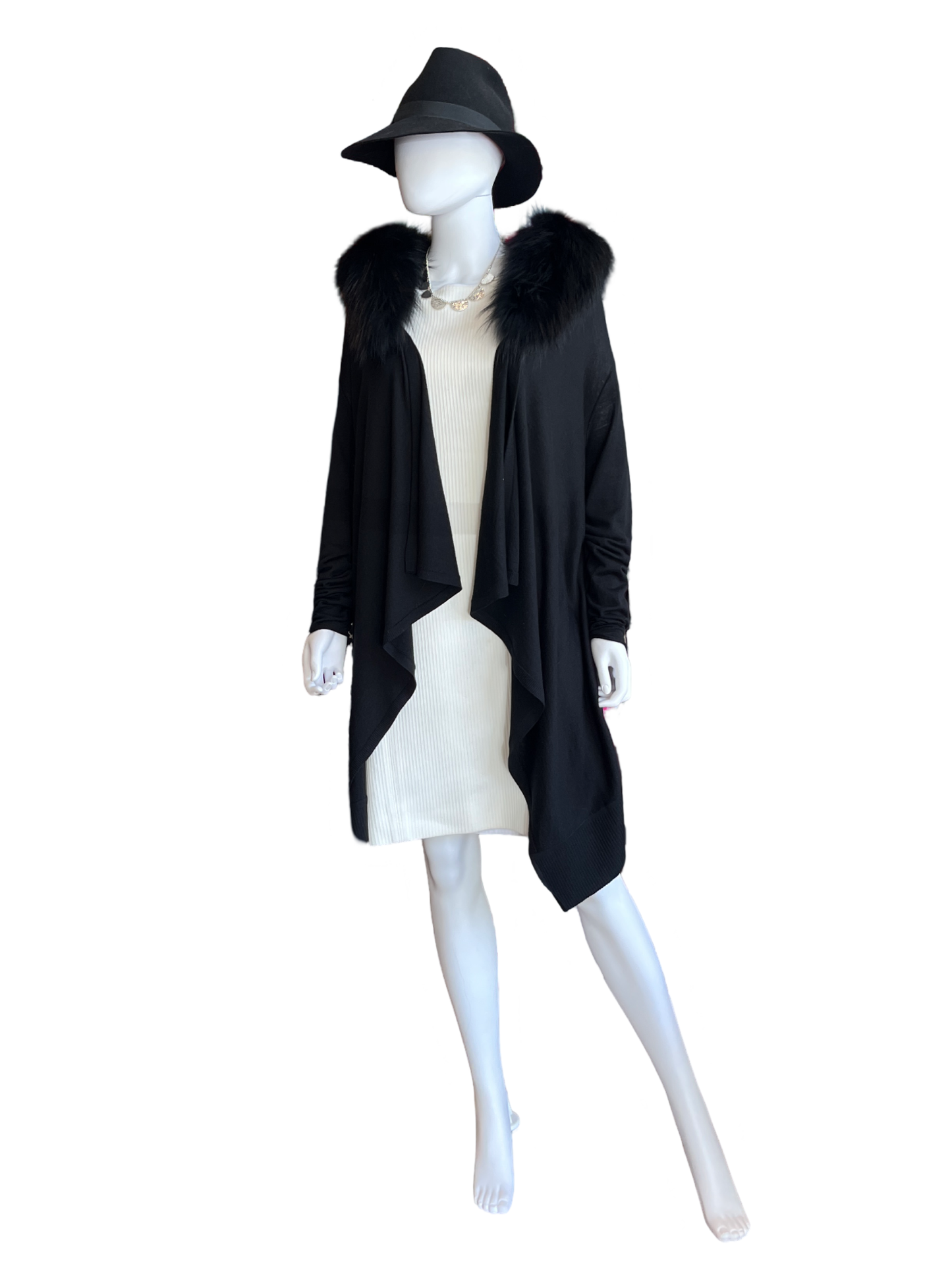 Alice + Olivia Izzy Cascade Cardigan W/Detachable Black Fox Fur /XS