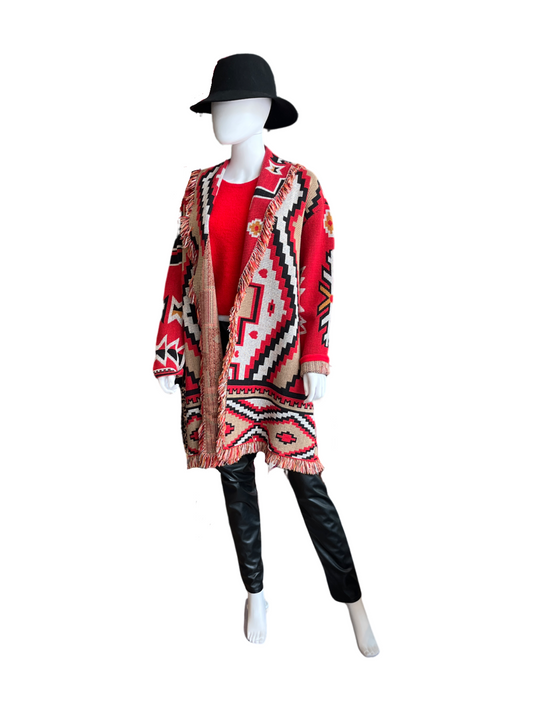 Alice + Olivia Red Astrid Long Cardigan /M