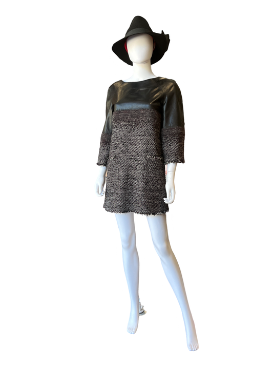 Chanel Black Leather & Tweed Tunic Dress /42