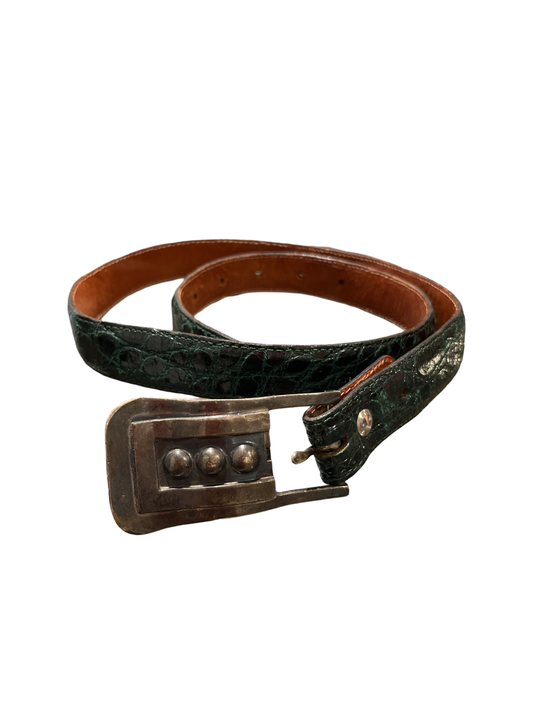 Pat Areias Vintage Sterling Silver Buckle and Genuine Alligator Leather Belt