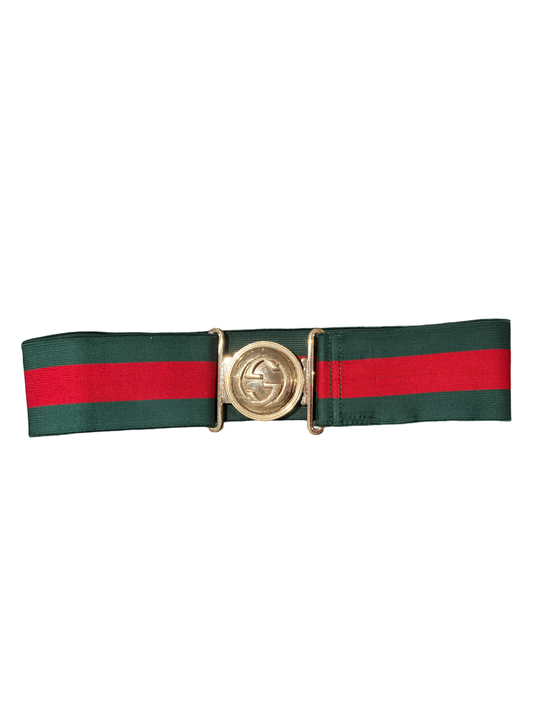 Gucci Belt - Red & Green Elastic Wasitband, Gold Buckle