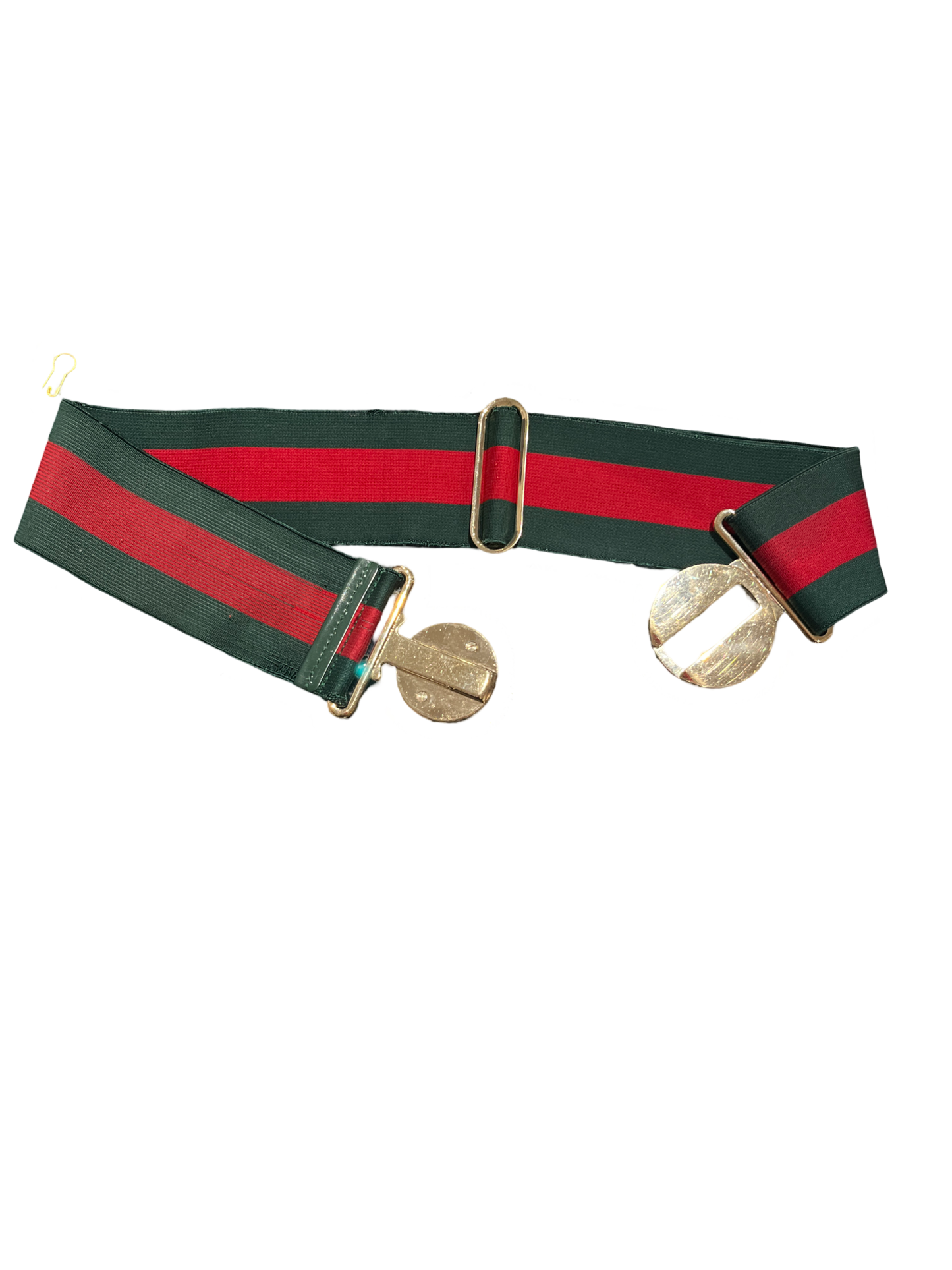 Gucci Belt - Red & Green Elastic Wasitband, Gold Buckle