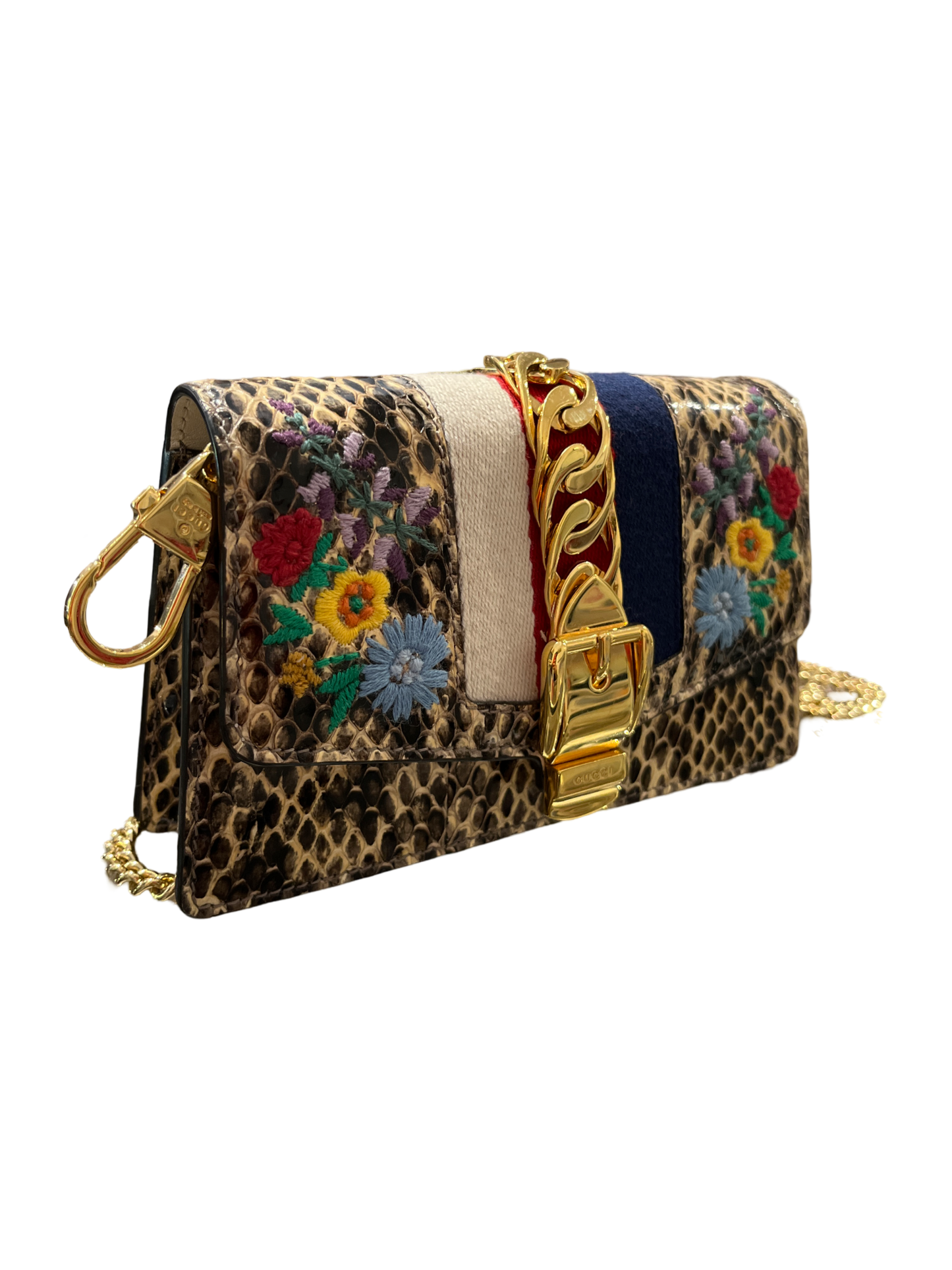 Authentic Gucci Mini Floral-print Snake Cross Body Purse