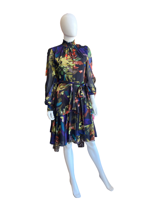 Alex Marie High Neck Dark Blue Dress w/ Florals /4