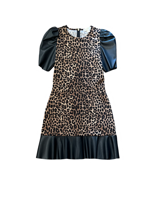 Michael Kors Cheetah Print Black Sleeve Dress /XS